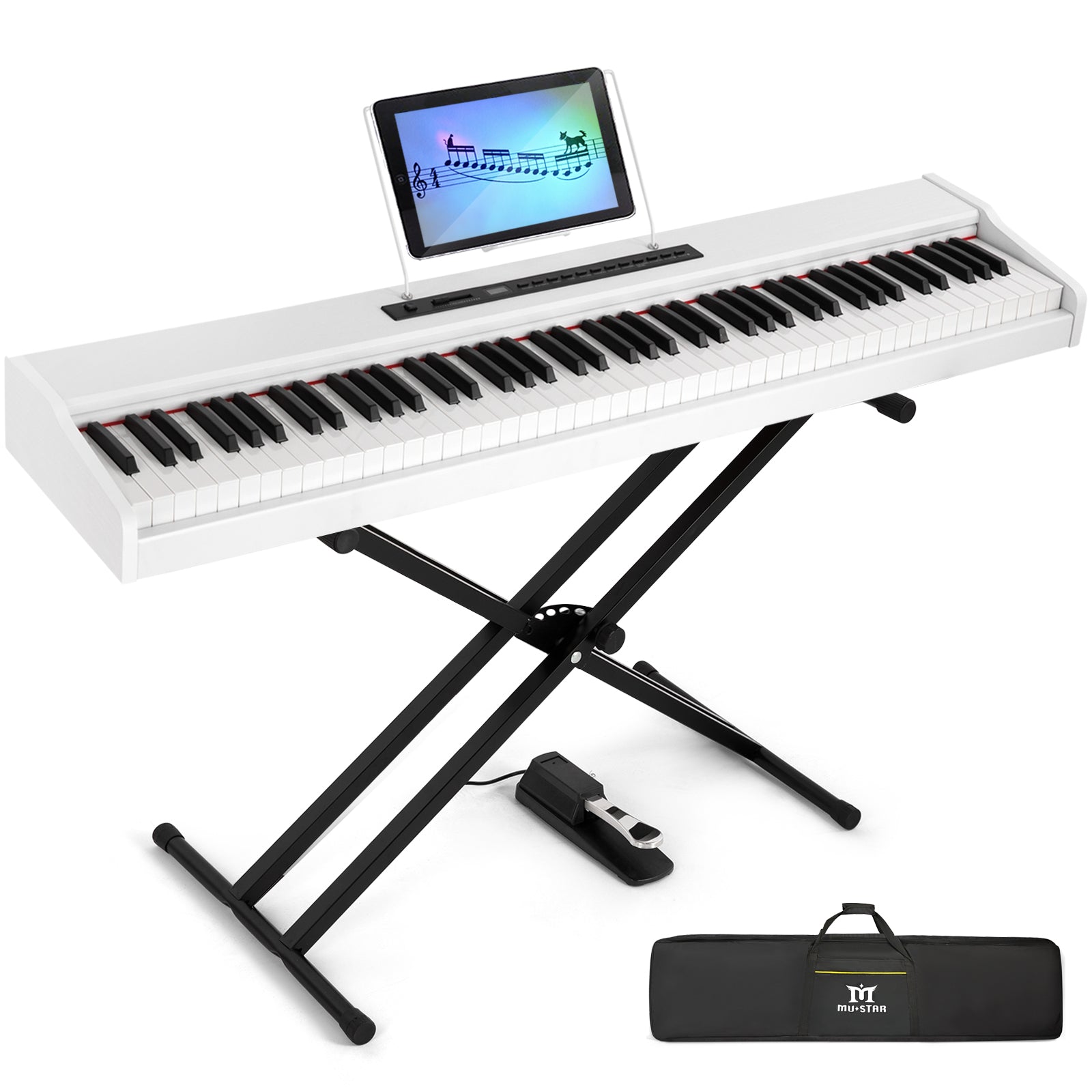MUSTAR Weighted Digital Keyboard Piano 88 Keys Hammer Action with Stand,  Bluetooth, Portable Case, Sustain Pedal (Black)
