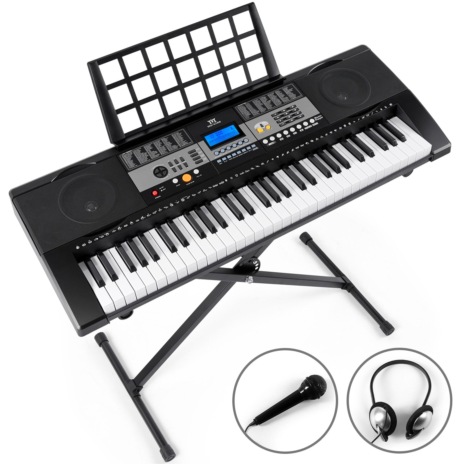  61-Key Electronic Music Keyboard Piano with LCD Display and  Microphone - Portable - Black : Musical Instruments