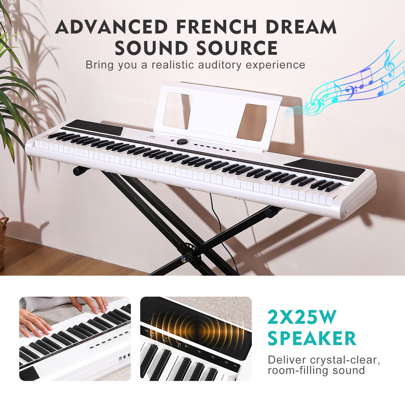 MUSTAR MEP-1400, 88 keys Digital Piano, Semi Weighted Keyboard Piano, Electronic Keyboards for Beginners, Sustain Pedal, USB/MIDI/Bluetooth, ABS, 128 Rhythms, 2 built-in 25W Stereo Speakers, White
