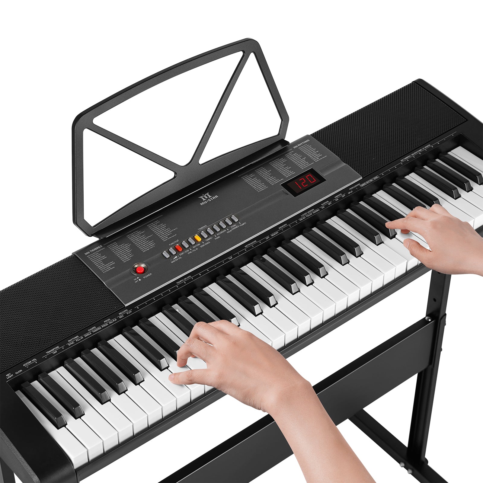 MUSTAR MEKS-700, Piano Keyboard with Lighted Up Keys, 61 Keys Learning Keyboard for Beginners, Bench, Teaching Modes, Two Power Supply Methods,Built-In Speaker,Lighted Keys, Microphone Input, Split Mode