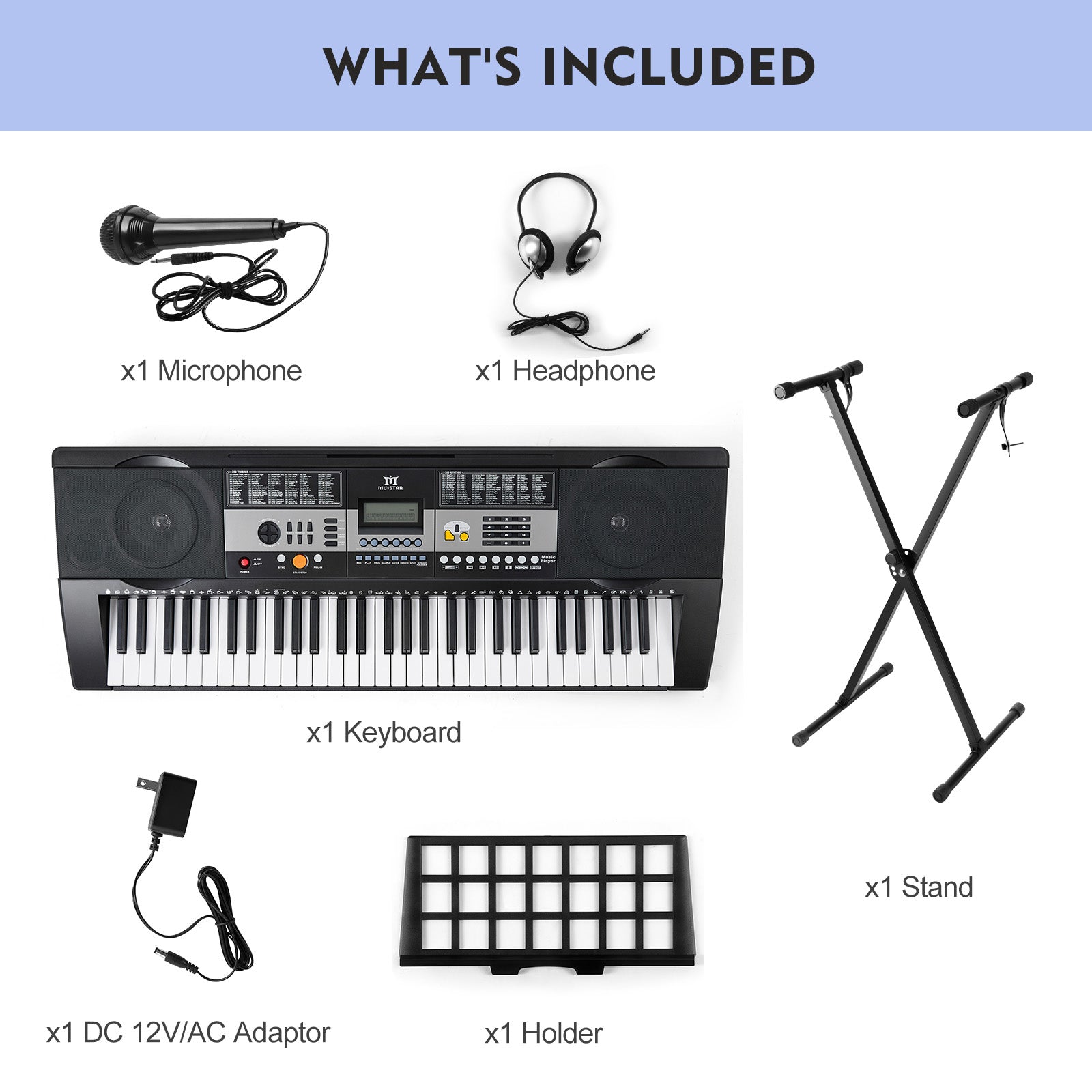 MUSTAR MEK-600, Piano Keyboard, 61 Key Touch Sensitive Keyboard, Electric Piano for Beginners