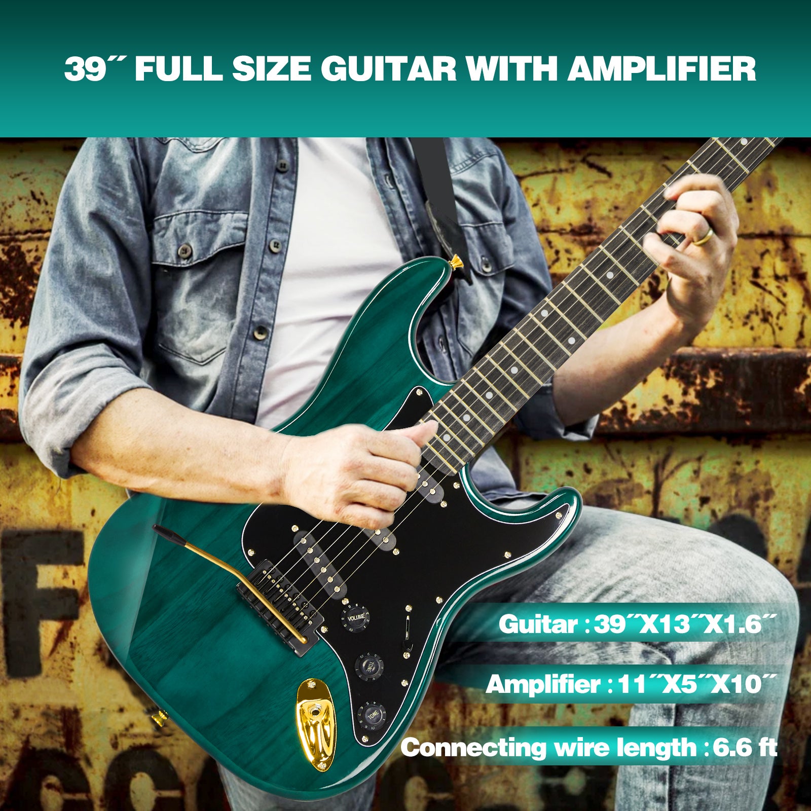 MUSTAR MEG-100, Electric Guitar Kit with 25W Amplifier, Solid Wood Electric Guitar Kits Beginner(Ripple Green)