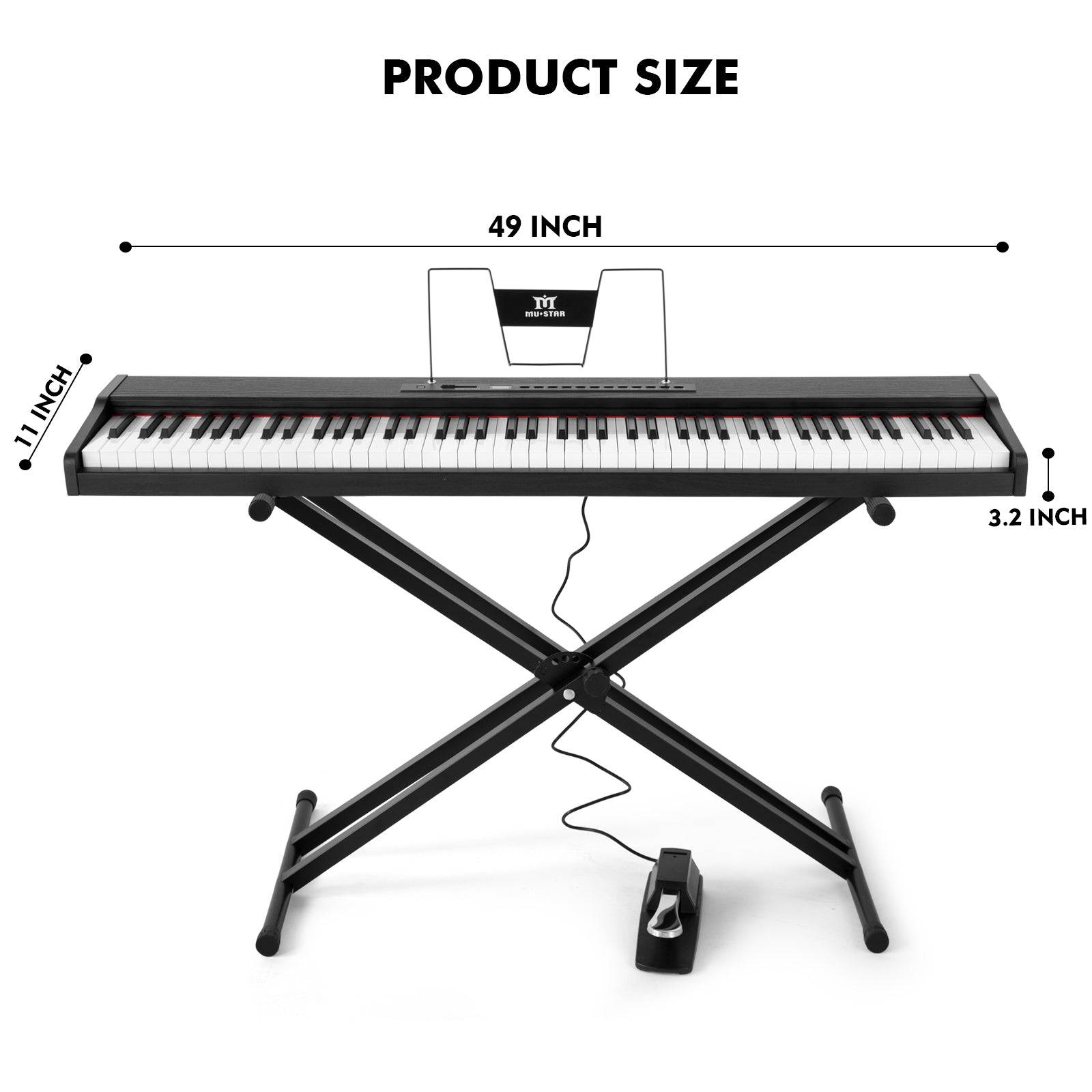 MUSTAR MEP-900, Digital Piano 88 Keys Electronic Keyboards, Semi Weighted Electric Piano, Bluetooth Connection, Sustain Pedal, Black